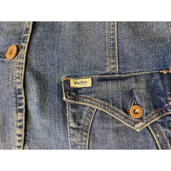 Levi Strauss Denim Blazer Women's XL Button Blue Jean Jacket Distressed Copper - Picture 7 of 10